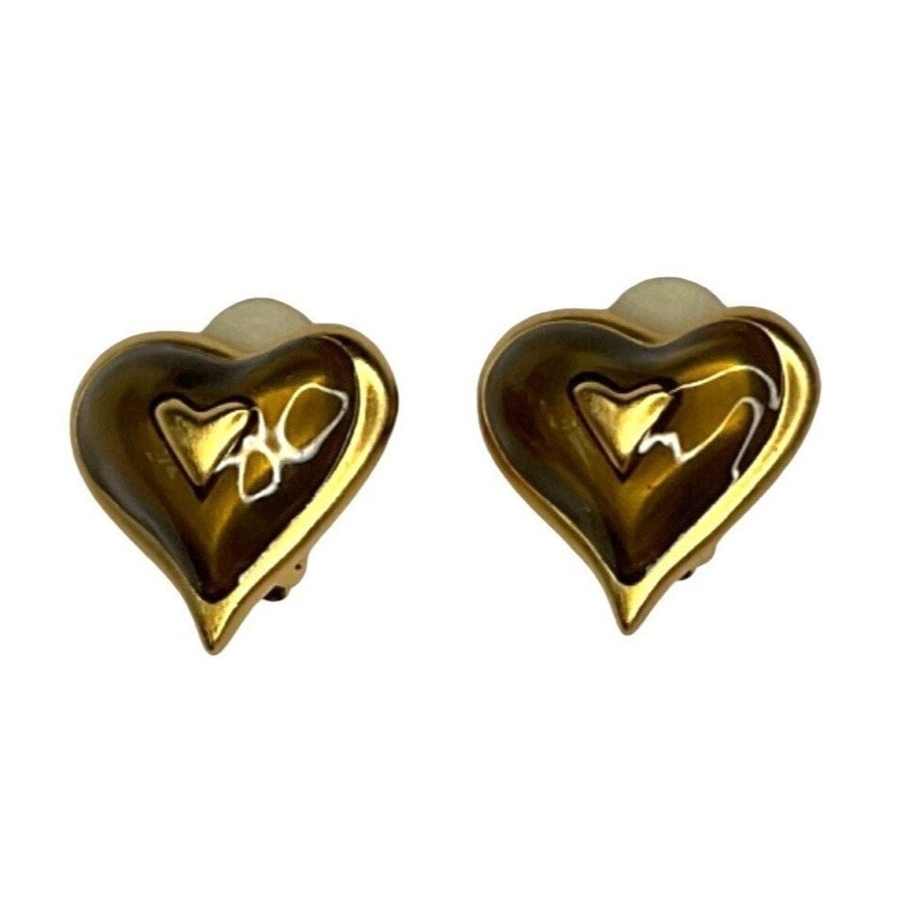 Anne Klein Gold-tone Heart Shaped metallic‎  Small clip on earrings sets OS